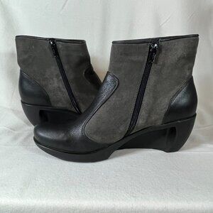 Naot Sky Black Leather/ Gray Suede Wedge Heel Ankle Boots Size40 US Size9